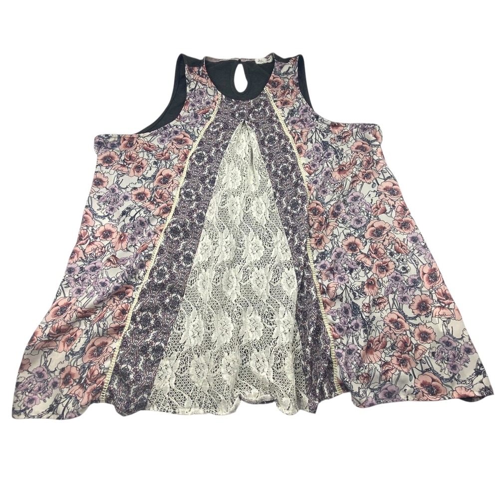 Skylar‎ + Jade Womens Plus Size 2X Floral Lace Boho Tunic Tank Dress Gray